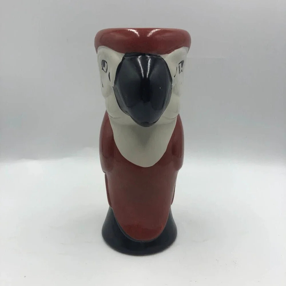 Vintage Ceramic Tropical Parrot Bird Tiki Vase Macaw Cup Planter